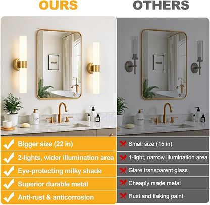 Wall Sconces Set of Two, Modern Bathroom Sconces Wall Lighting with Milky White Glass, Brushed Gold Sconces Wall Decor Set of 2 for Bathroom Mirror Bedroom Living Room Hallway