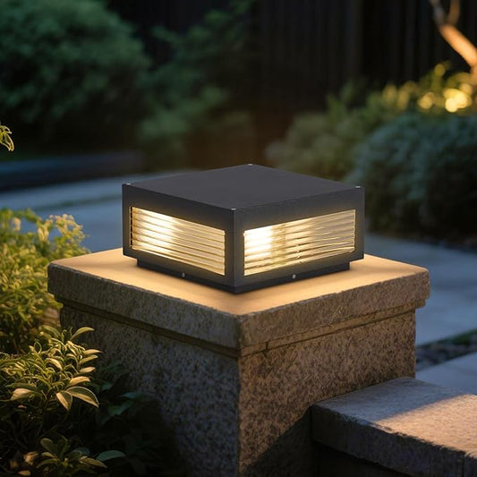 Outdoor Post Lights, 11.81" Column Pillar Light Hard Wired, Modern Fence Posts Lamp Waterproof 3000K Warm LED Lighting Lantern with E26 Bulb for Patio Driveway Garden Decoration