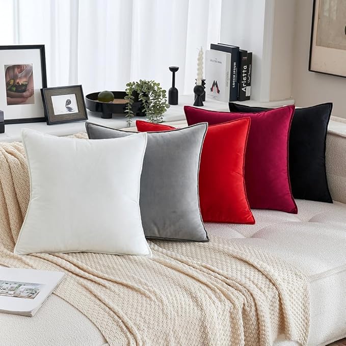 MIULEE Pack of 2 Christmas Bright Red Decorative Velvet Throw Pillow Covers Soft Pillowcases Solid Square Cushion Case for Winter Sofa Bedroom Car 18x18 Inch