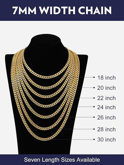 Bandmax Mens Stainless Steel Chain Necklaces 5/7/9/12MM Chunky Miami Cuban Link Chain Necklace Bracelet Silver/Gold Plated/Black Chains for Men 18"-30"