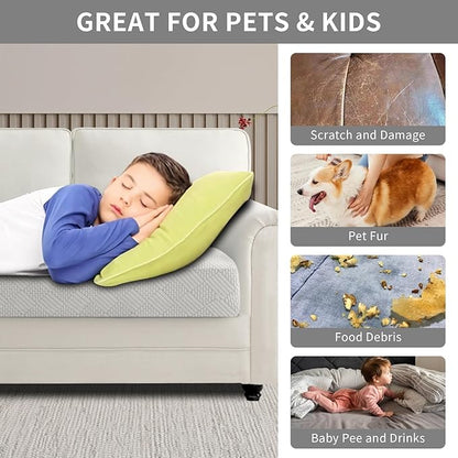 Easy-Going Waterproof Couch Cushion Covers for Couches and Sofas, Stretch Jacquard Sofa Seat Cover Replacement for Dogs, Pets&Kids, Durable Furniture Protector for Oversized Sofa Cushions, Light Gray