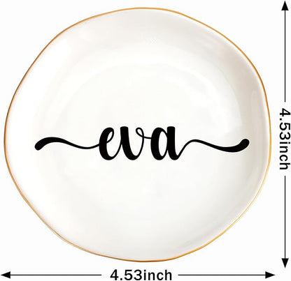 JoycuFF Eva Personalized Name Ceramic Jewelry Tray, Mothers Day Christmas Anniversary Engagement Birthday Gifts for Women Couples, Trinket Dish for Rings Earrings Necklaces Bracelets Keys