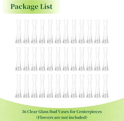 Hewory Glass Bud Vases for Centerpieces Set of 36, Handmade Modern Clear Small Skinny Decorative Single Flower Vase, Minimalist Slim Floral Vase for Home Wedding Party Events Table Decor, 7.87"