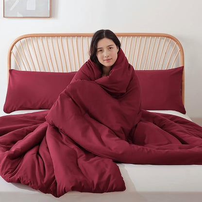 ROSGONIA Twin Comforter & Pillowcase for College Girls & Boys - Dark Red, Lightweight Dorm Bedding