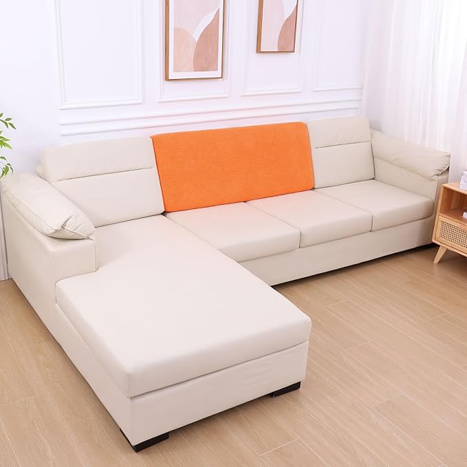 hyha Individual Couch Cushion Covers, Stretch Magic Sofa Seat Cushion Covers Washable, Dog Couch Sofa Slipcover for Pets, Kid with Elastic Bottom(Back Cover L, Orange)