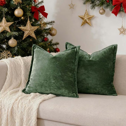 Velvet Pillow Covers 2 Pack Soft 26x26 Pillow Covers Solid Square Euro Shams Decorative Couch Pillow Cases with Wide Border for Sofa Bed Home Decor,Christmas Green