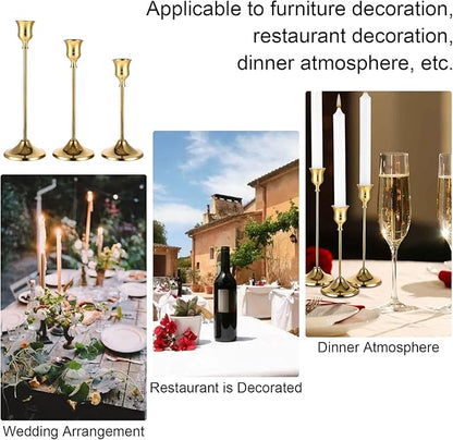 12 Pack Brass Golden Candlestick Holders, Vintage Taper Candle Holders Set in 3 Sizes for Dining Table, Fireplace, Party Decor