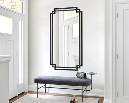 28" x 55" Living Room Mirror for Wall Decor, Large Decorative Mirror with Metal Frame, Modern Black Wall Decor for Bathroom, Entrance, Bedroom, Horizontal or Vertical