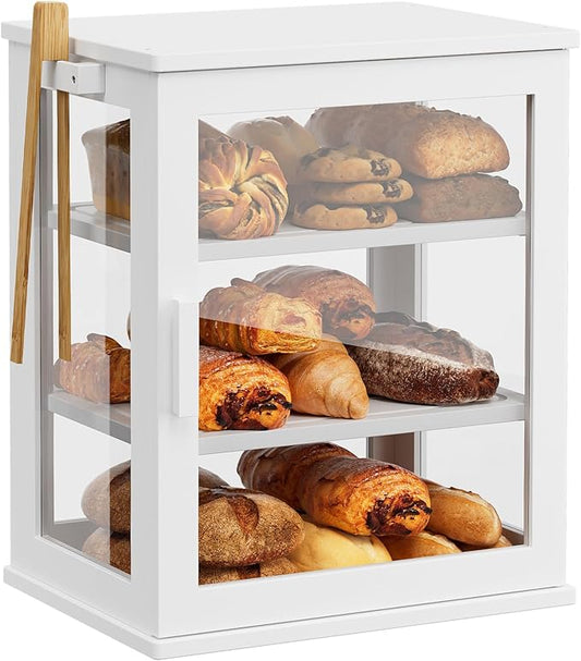 WOWLIVE Bread Box for Kitchen Countertop, Large 3 Layers Bread Storage Container for Homemade Bread with Window, Farmhouse Breadbox Organizer for Kitchen, Cabinet, Pantry (White, Meduim)