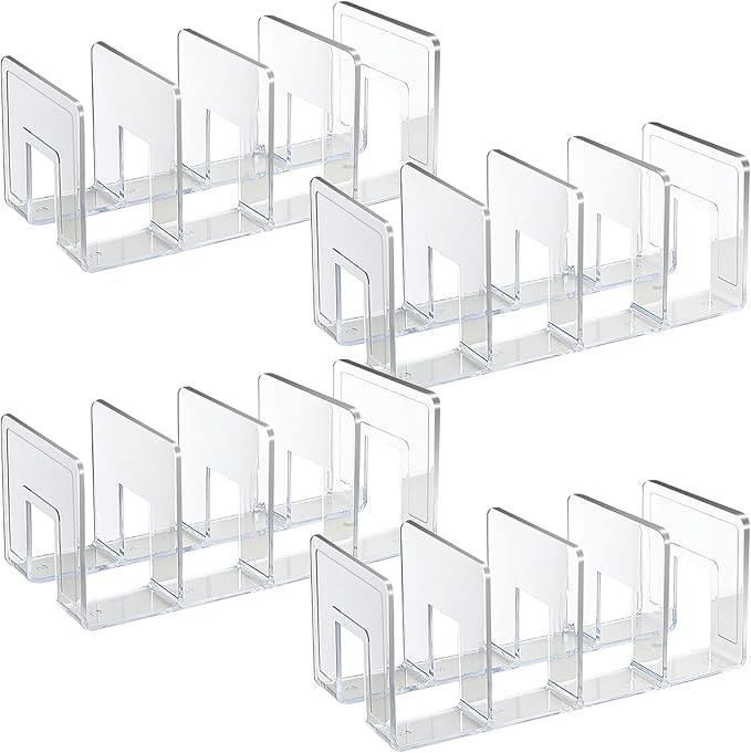 SAYEEC Acrylic File Holder, Clear File Sorter Desk File Organizer, Sturdy Desktop File Folder Organizer Rack for Envelopes Mail Letter Paper Notebook Electronics Office Supplies (4 Sections, 4 Pack)