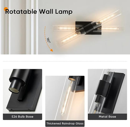 24.8" L Wall Sconces 2-Lights Black Wall Lights Fixtures Morden Cylinder Wall Light for Bathroom Vanity Light Indoor Wall Mounted Lamps for Living Room,Bedroom,Hallway