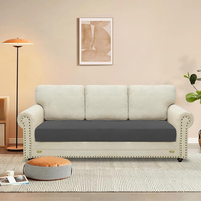 MAXIJIN Velvet Stretch Couch Cushion Covers Soft Sofa Cushion Cover Replacement Sofa Seat Cushion Slipcovers Furniture Protector with Elastic Bottom (1 Piece Sofa Cushion Cover, Gray)