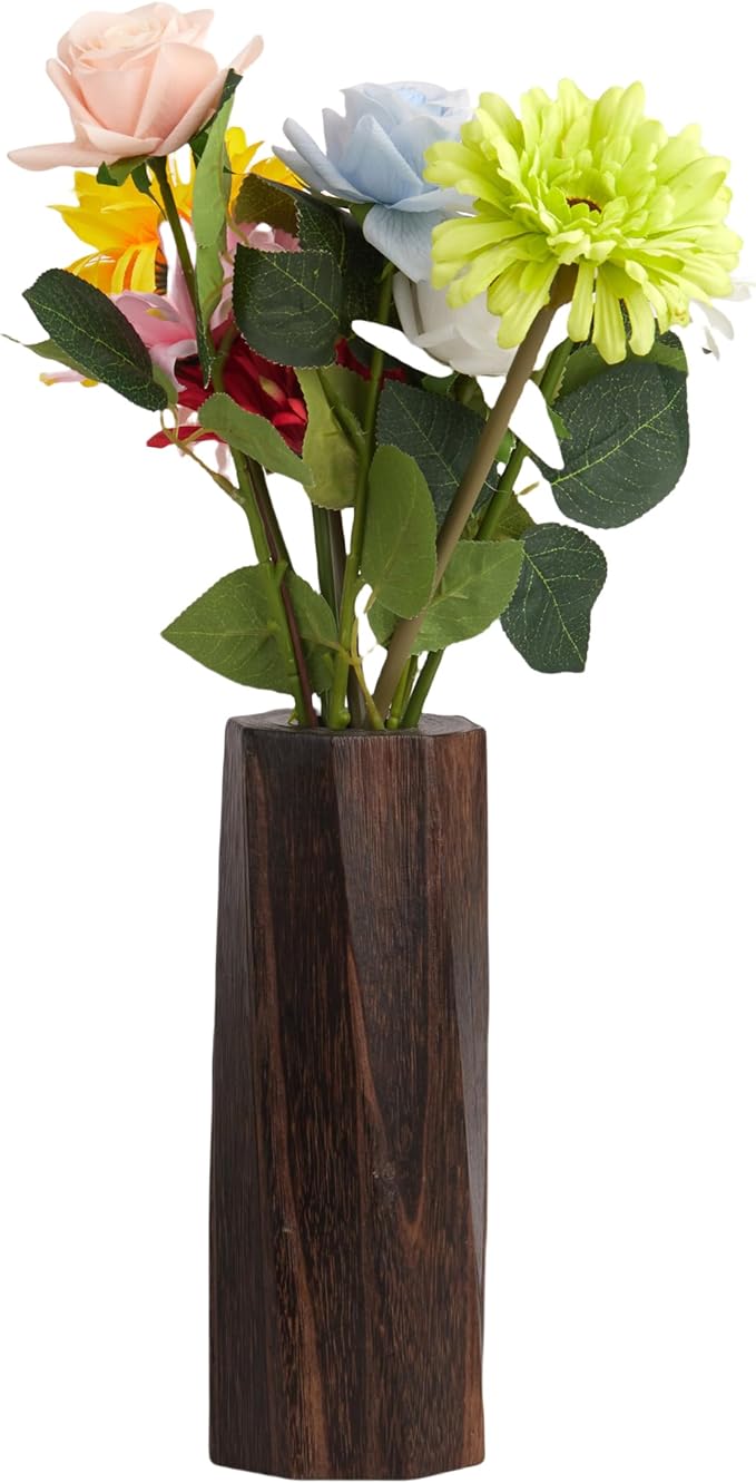 Handcrafted Natural Wood Vase | Eco-Friendly Home Decor | Unbreakable Rustic Flower Vase for DIY Painting | 9.5" Wooden Decorative (vase Wood Color)