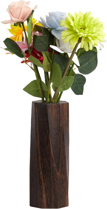 Handcrafted Natural Wood Vase | Eco-Friendly Home Decor | Unbreakable Rustic Flower Vase for DIY Painting | 9.5" Wooden Decorative (vase Wood Color)