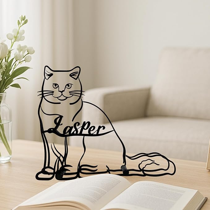 Personalized British Shorthair Cat Minimalist Sculpture, Custom Cats Name Metal Desk Decor, Aesthetic Table Sign Gifts For Officer, Friends, Animal Lover, Kids, Mom, Dad