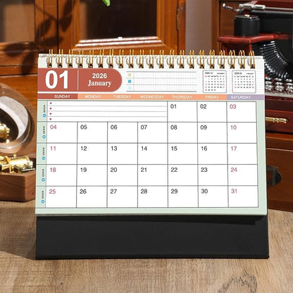 Small Desk Calendar 2025-2026, Use Now to Dec 2026, Standing Flip Desktop Calendar with To-do List & Notes, Academic Year Desk Calendar with Stickers, Monthly Calendar for Home Office (Khaki)