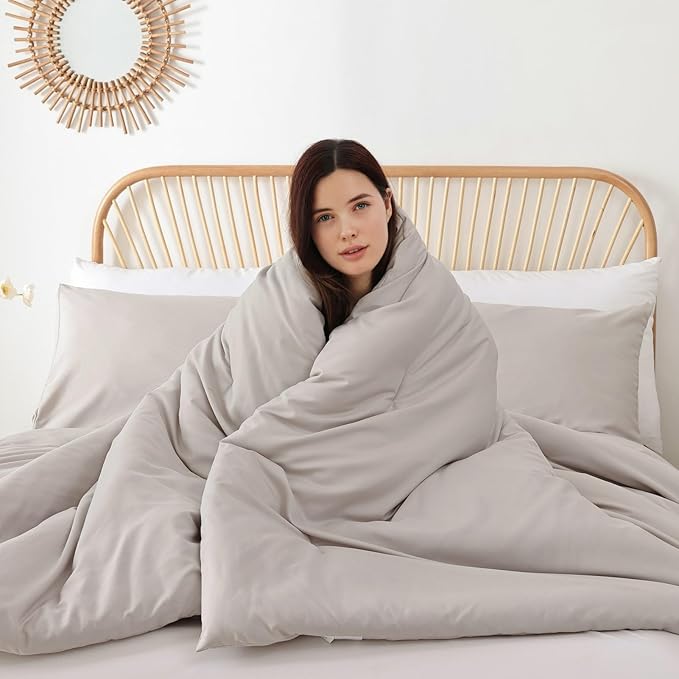 ROSGONIA California King Comforter Set Linen Grey, 3pcs (1 Boho Gray Cal King Comforter & 2 Pillowcases), All Season Soft Bedding Blanket Quilts