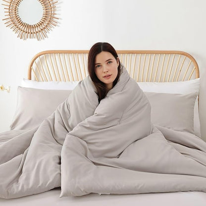 ROSGONIA California King Comforter Set Linen Grey, 3pcs (1 Boho Gray Cal King Comforter & 2 Pillowcases), All Season Soft Bedding Blanket Quilts