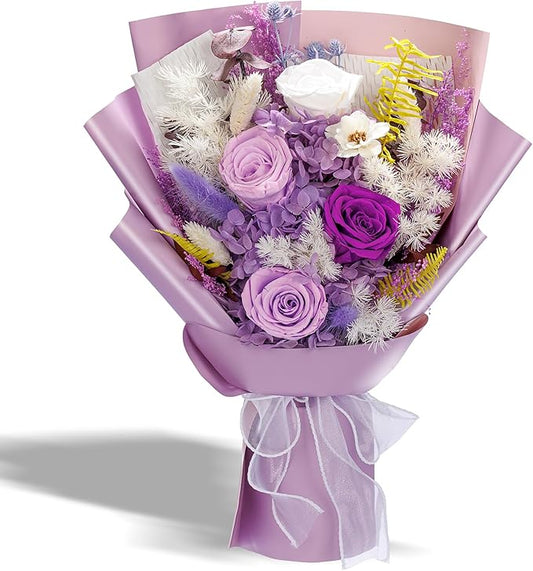 Flowers Gifts for Mom, Flower for Delivery, Preserved Roses Bouquets, Birthday Gifts for Women, Mothers Day Flowers for Wife (Purple)