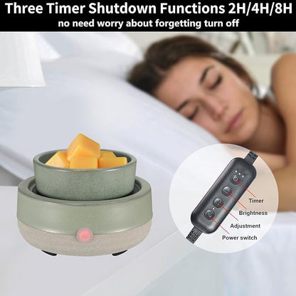 Candle Wax Melt Warmer with Timer Ceramic Electric Wax Melt 4-in-1 Oil Burner Adjusting Temperature Fits Yankee Large Jar Scented Candle for Home Decor Birthday Gifts for Women Mom Grandma Girls Green
