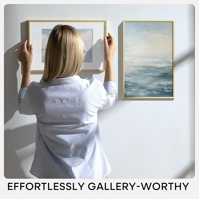 Homeforia 18 x 24 Poster Frame Gold, High End Metal 18x24 Picture Frames with Mat 16x20 Photo, 18 x 24 Gold Frame Matted to 16 by 20 Print, 24x18 Thin Hanging Frame, Tempered Glass, Wall Kit, Set of 3