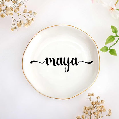 JoycuFF Maya Personalized Name Ceramic Jewelry Tray, Mothers Day Christmas Anniversary Engagement Birthday Gifts for Women Couples, Trinket Dish for Rings Earrings Necklaces Bracelets Keys