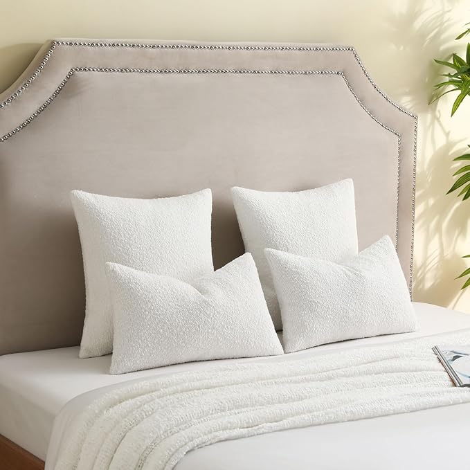 FUTEI Christmas Pack of 2 White Decorative Throw Pillow Covers 24x24 Inch Soft Cozy Solid Boucle Textured European Cushion Case,Modern Home Decor for Couch Bed Living Room