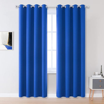 DUALIFE Royal Blue Blackout Curtains 84 inch Length Solid Energy Efficient Room Darkening Bedroom Curtains Thermal Insulated Grommet Top 52 x 84 Inch