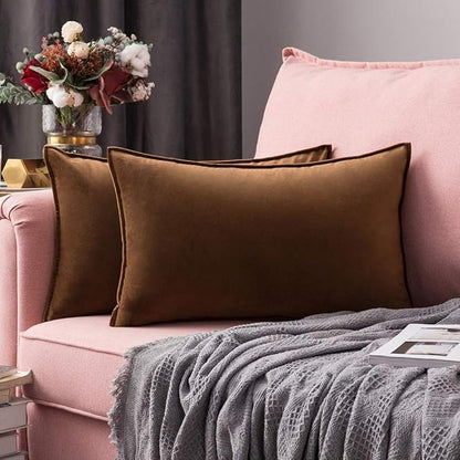 MIULEE Pack of 2 Brown Decorative Velvet Throw Pillow Covers Soft Pillowcase Cozy Soft Rectangle Cushion Coverss Case for Sofa Couch Bedroom Home Decor 12x20 Inch 30x50 Cm