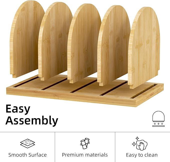 Bamboo Cook Book Organizer, Desktop Bookshelf, Convenient Book Stand, 4-Slot Recipe Holder, Table Cookbook Storage for Home & Kitchen