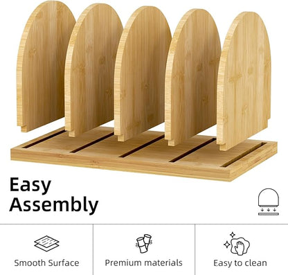 Bamboo Cook Book Organizer, Desktop Bookshelf, Convenient Book Stand, 4-Slot Recipe Holder, Table Cookbook Storage for Home & Kitchen