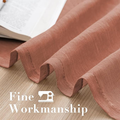 H.VERSAILTEX Linen Curtains Natural Linen Blended Curtain Panels for Living Room/Light Reducing Linen Semi Sheer Curtains 2 Panels Set Nickel Grommet Window Panels (52x108 Inch, Terracotta)