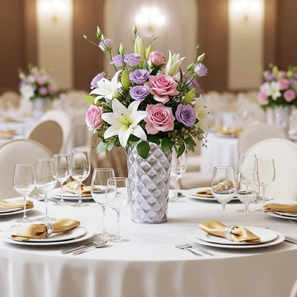 12 Pcs Silver Metal Flower Vases 9 Inch Galvanized Flower Bucket Spring Farmhouse French Bucket with Handles, Floral Vases for Centerpiece Bar Wedding Bouquet Table Decoration Supplies