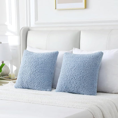 FUTEI Light Blue Throw Pillow Covers 20x20 Inch Set of 2,Furry Faux Fur Teddy Boucle Textured Cushion Covers,Soft Fluffy Decorative Pillow Case,Home Decor for Couch Bed Living Room Office Car