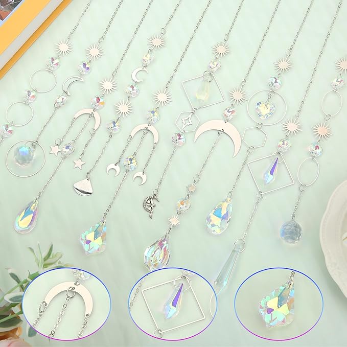 Crystal Suncatcher, 10 Pcs Colorful Sun Catchers Indoor Window Hanging Crystals Ornaments for Home Outdoor Garden Ceiling Balcony Room Christmas Party Wedding Decorations Prism Rainbow Maker