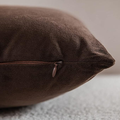Decorative Pillow Cases 22x22 Chocolate Brown: 2 Pack Cozy Soft Velvet Square Throw Pillow Covers for Farmhouse Home Decor