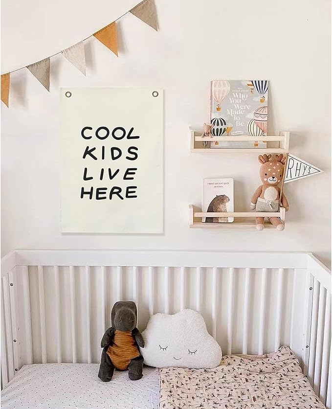Canvas Banner Hanging Flag Banner for Nursery and Playroom Wall Décor for Kids Trendy Room Décor for Boys and Girls (Coolkids)