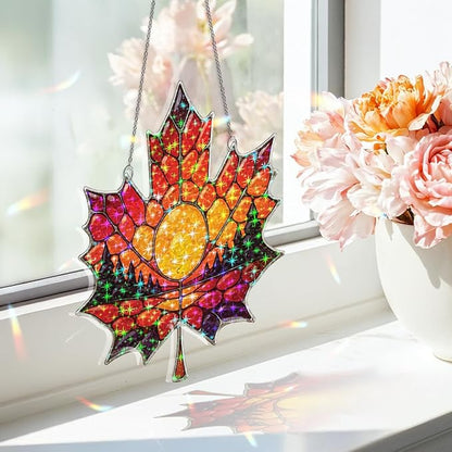 Autumn Sunset Leaf Acrylic Suncatcher, Window Hanging Sun Catcher Ornament, Crystal Prism Light Catcher Decor, Sunlight Window Decor, Aesthetic Home Decor Gift