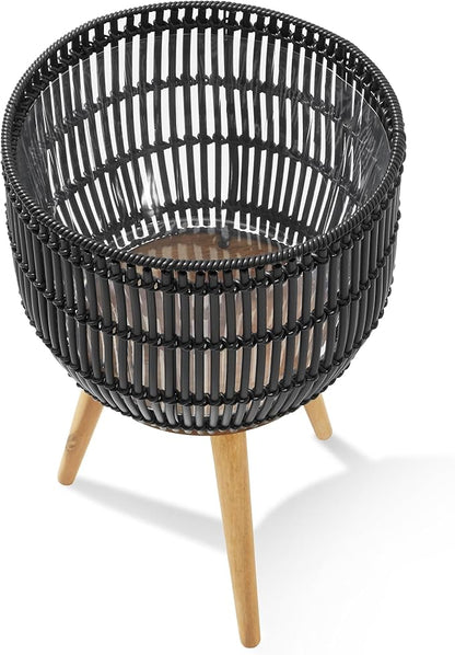 Casafield Indoor Planter with Stand, Black Floor Planter with Wood Legs, Large Plant Pot Cover with Liner for Houseplants, Flower Pots and Trees