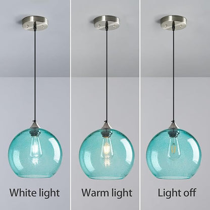 Light Blue Glass Pendant Lights Kitchen Island Globe Pendant Light Fixtures Modern Pendant Lighting for Bedroom Living Dining Room Light Fixture (9.84 in, 1 Pack)