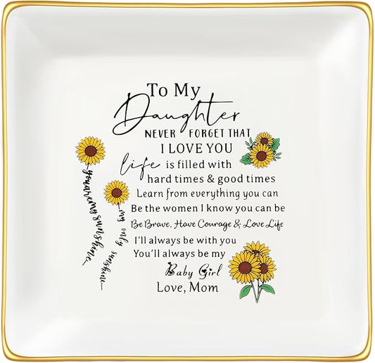 JoycuFF Daughter Birthday Gifts from Mom You are My Sunshine Christmas Mothers Day Gifts for Daughter Ceramic Ring Dish Jewelry for Her