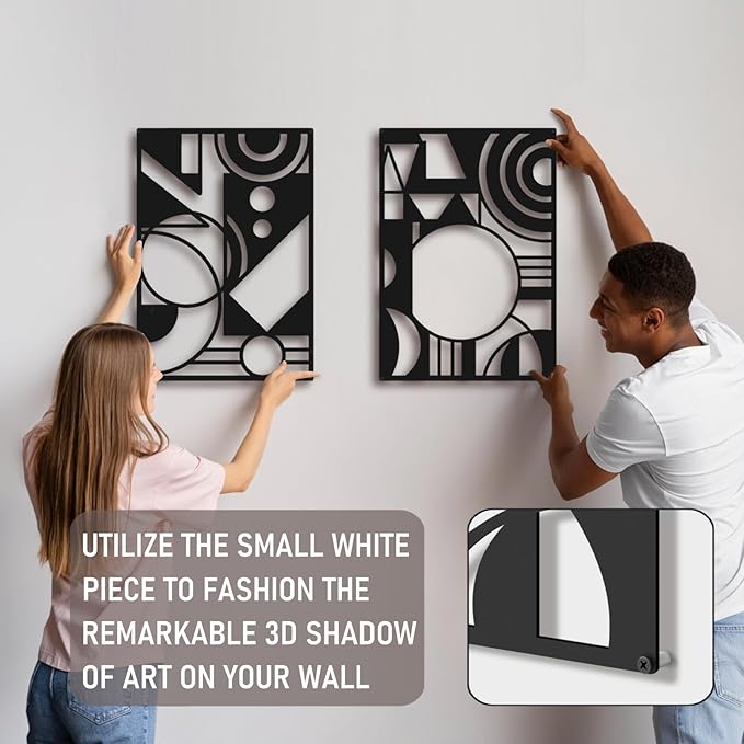 Bakovity Black Abstract Wall Art, Metal Art Wall Decor, Large Geometry Art, Modern 3D Abstract Wall Sculptures for Bedroom Bathroom Living Room (4 Pack, 22.5 x 16 in)