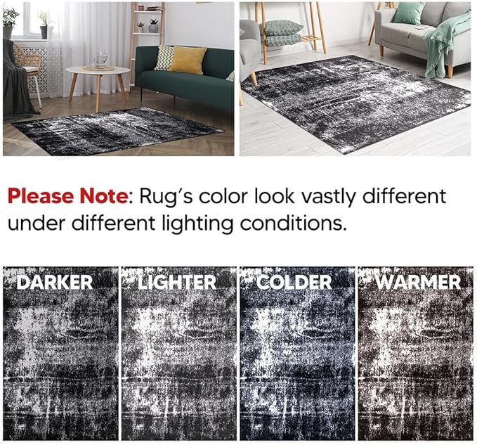 Keen Home Design Area Rugs - 2x3 Non-Shedding, Abstract Rugs for Kitchen, Living Room, Bedroom, Dining Room, Entryway - Size: 2' x 3', Abstract Black