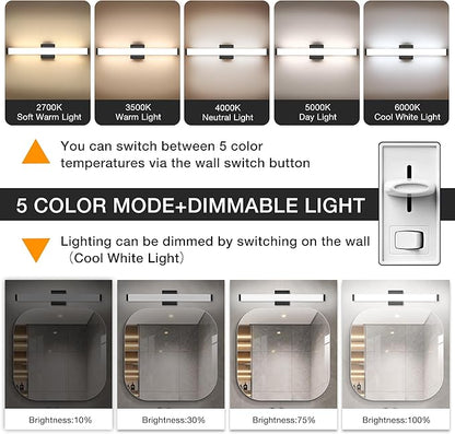 Bathroom Vanity Light Brushed Nickel Square LED 24 inch 14W 4000K Natural White Light Wall Bar Lighting Fixtures Over Mirror (Matte Black, 24 inch 5CCTDimmable)
