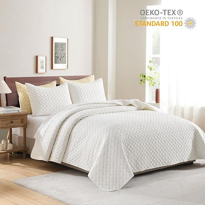 HORIMOTE HOME Cream Quilt King Size, Lightweight Quilt for Summer Ultra-Soft Microfiber Modern Style Quilted Clouds Pattern Bedspread Quit Set 3 Pieces (1 Quilt and 2 Pillow Shams)