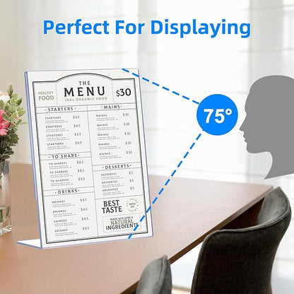 12 Pack Acrylic Sign Holder 8.5 x 11, Clear Plastic Display Stands for Tabletop, L-Shape Acrylic Stands for Flyers, Documents, Office, Restaurants, Vertical Sign Holder 8.5x11 for Desktop