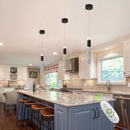 Pendant Light,Crystal Modern Led Kitchen Island Light Fixture,Adjustable Pendant Lighting for Kitchen Island,Black Gold Led Chandelier for Dining Room,Bedroom,Mini Pendant Spot Lights (1-Pack)
