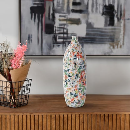 Howard Elliott Jardin Colore Multicolor Ceramic Short Vase with Glossy Finish, Modern Abstract Accent Home Decoration Vase for Table Centerpiece, Flowers, Bookshelf & Living Room, 14.5 x 5 x 5 Inch