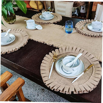 2Pcs Round Woven Jute Placemats Heat-Resistant Insulated Dining Table Mats with Rustic Pastoral Design for Kitchen and Party Decor