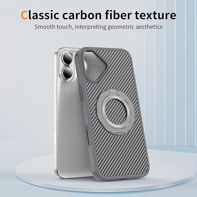 Mag-Stand Carbon Fiber Case for iPhone 17, 360° Rotate Magnetic Stand, Compatible with MagSafe, 15FT Military Protection, Slim Shockproof Magnetic Kickstand Mag Phone Case for Men Women Gray